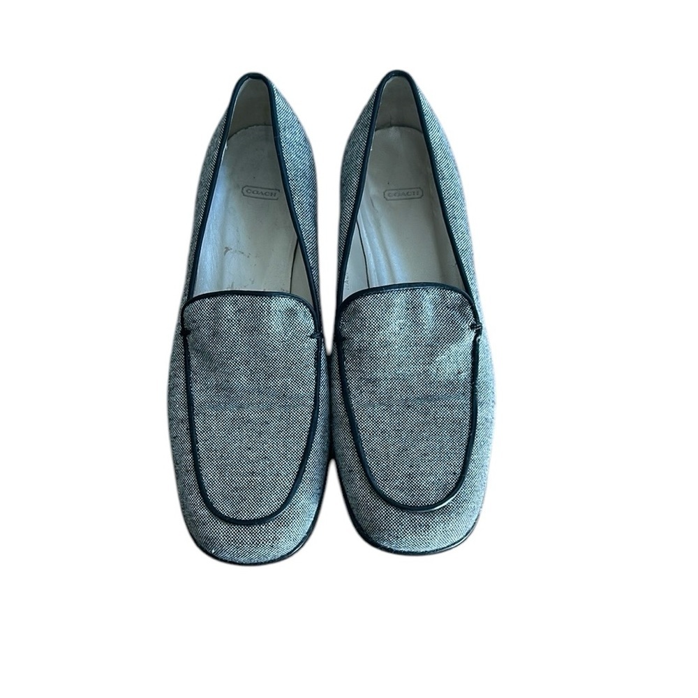 Coach Womens Tweed Loafers Black White Square Toe Low Wedge Shoes Size 7 B